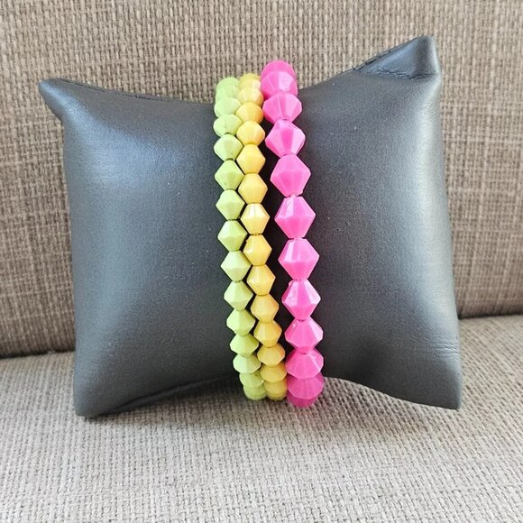 Women Bracelet Pink/Yellow/Green Beads Stretched Wrist Band Fashion Jewelry X 3 - Picture 4 of 11